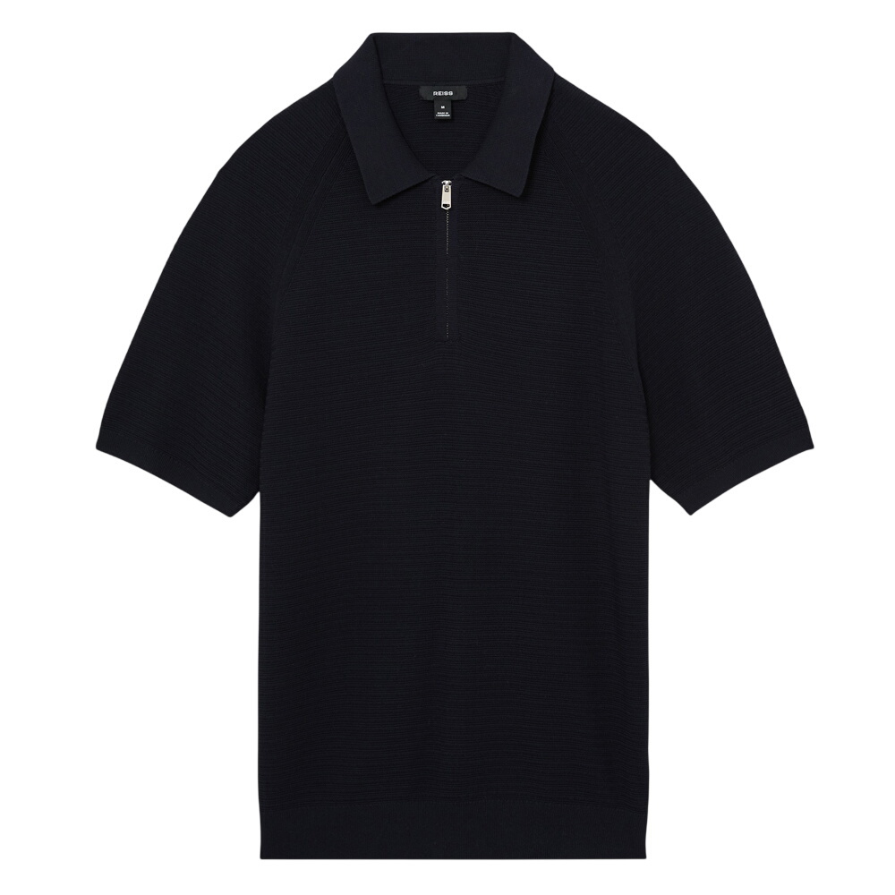 REISS Estate Textured-Knit Half-Zip Polo Shirt